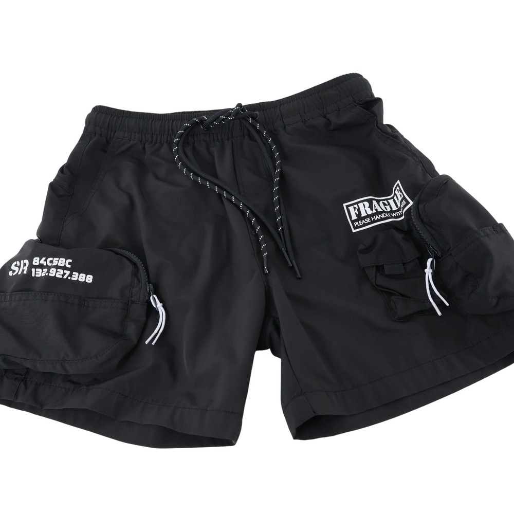 Smoke Rise RED Mens Black Cargo Utility Shorts Fragile Graphic Size XS Techwear